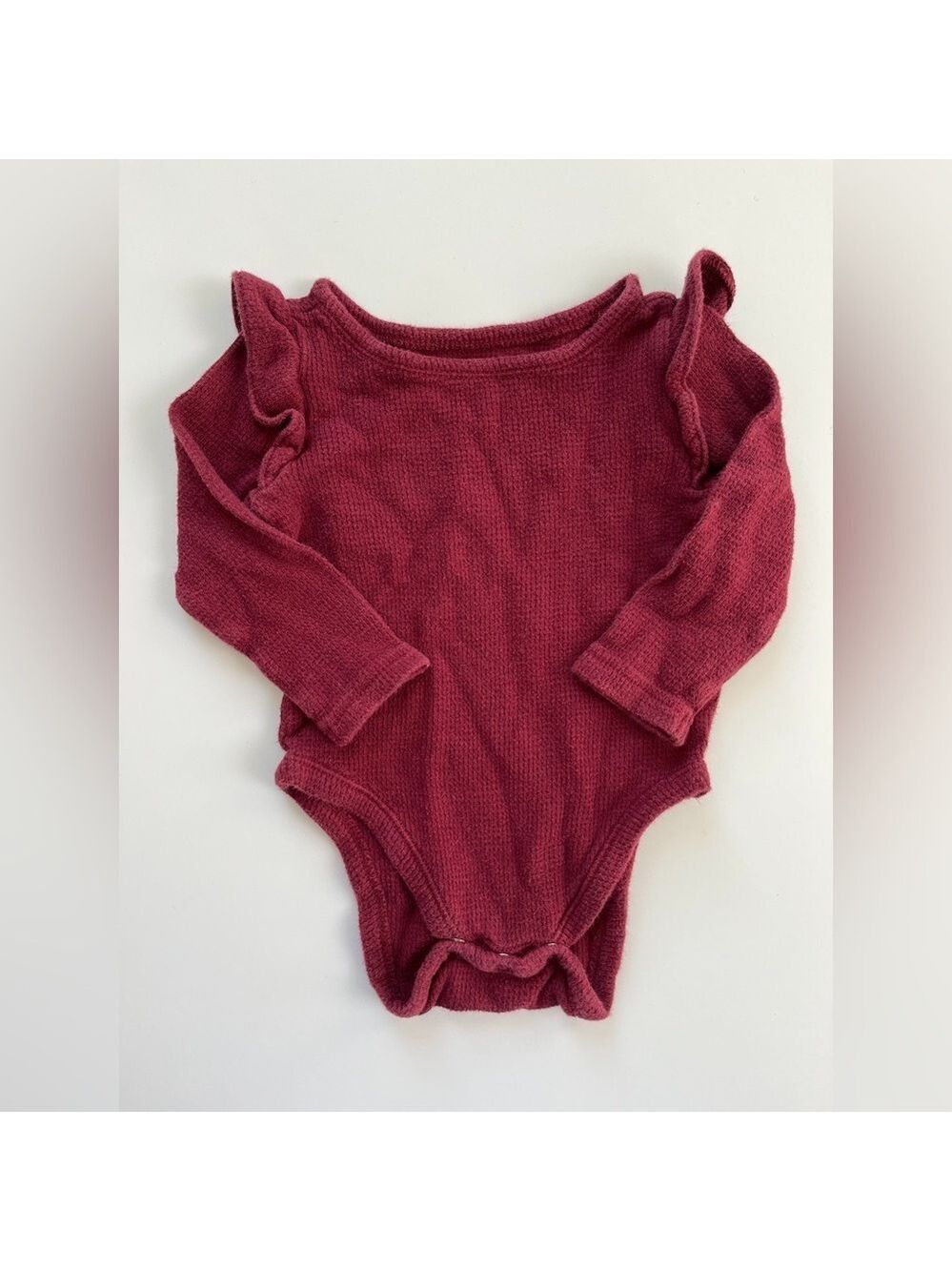 🩵 4/$20 Cozy Kids Burgundy Waffle Ruffled Long-Sleeve One Piece